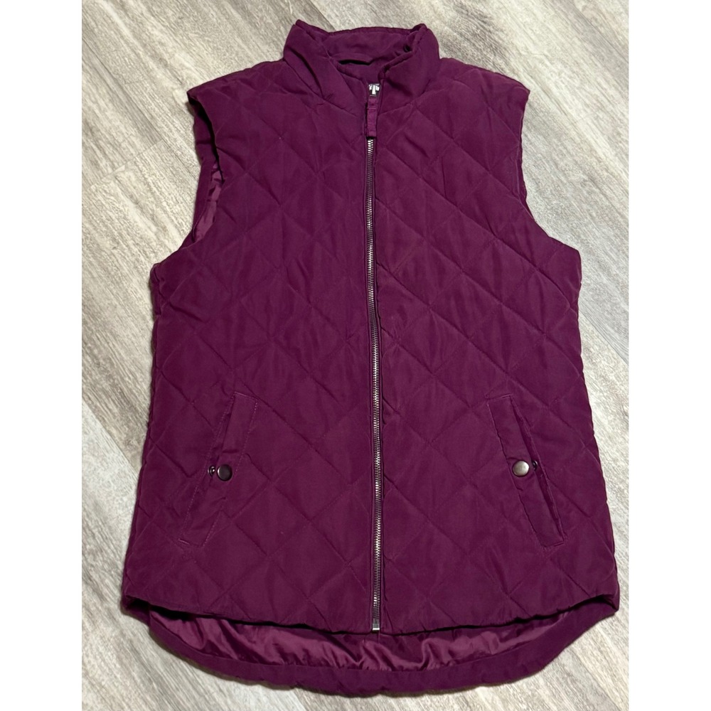 Laura Scott Quilted Vest Women Burgundy Full Zip Pockets S